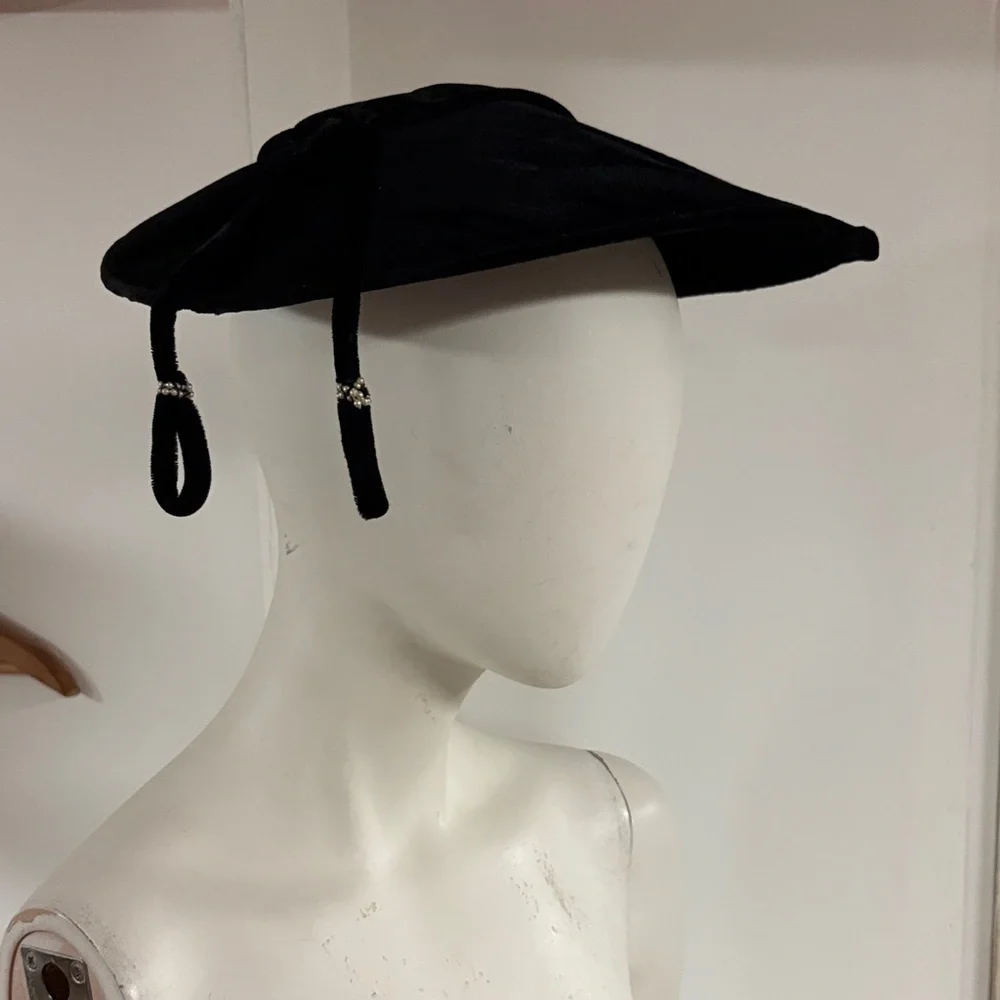 Vintage Black Women's Hat With Beaded Tassles